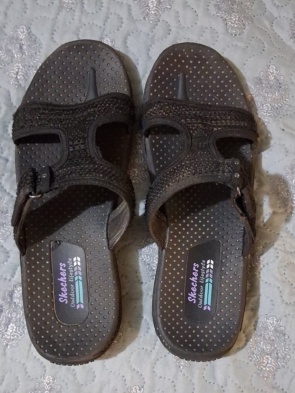 Skechers Black Slip-On Dual Strap Sandals